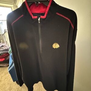 Antigua Black and Red Zip Up Sweater with Stand-Up Collar